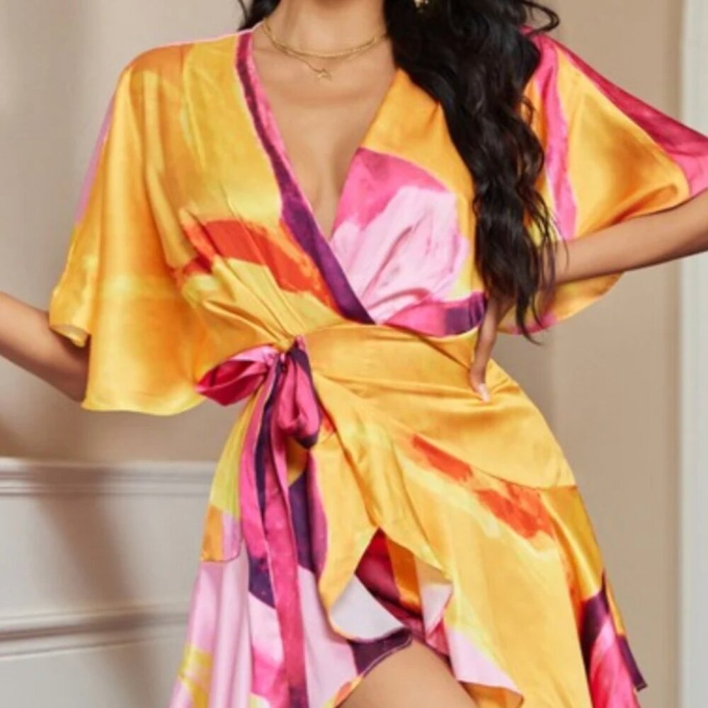 Colorful Faux Wrap dress with shorts